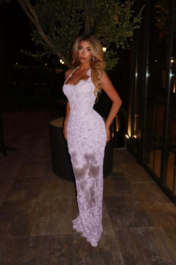Halter Sleeveless Long Mermaid Prom Dress With Lace Embroidery BMBRIDE