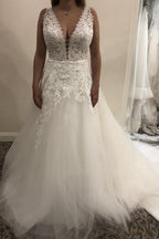 Lace Tulle A-line Sleeveless Wedding Dress With Backless Design BM bride