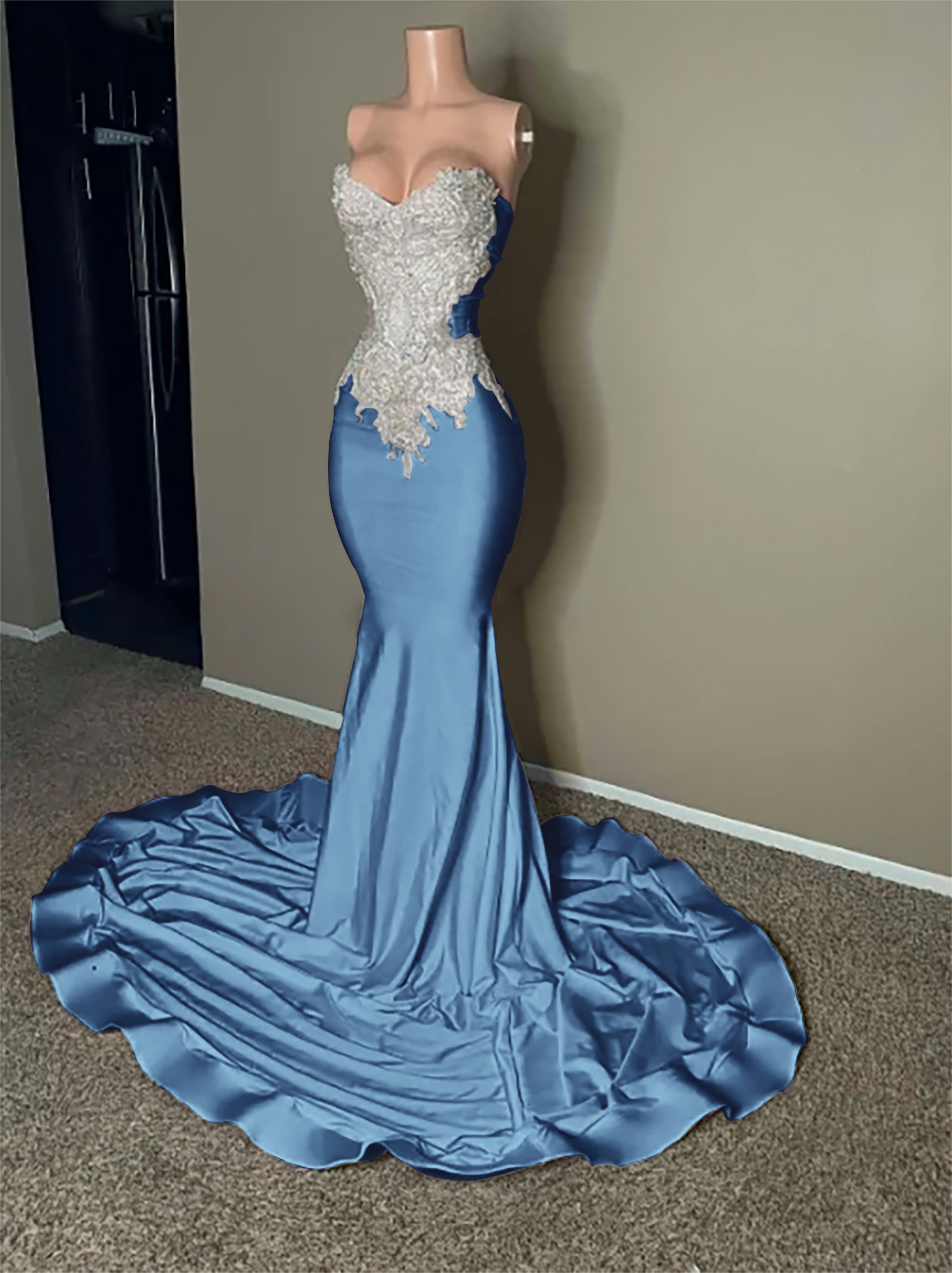 Stunning Pink Sleeveless Strapless Mermaid Long Prom Dress With Embroidery BMBRIDE