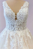 Wide Strap A-Line Floor-Length Tulle Wedding Dress with Lace Appliques BM bride
