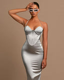 Elegant Grey Charmeuse Halter Evening Gown BM bride