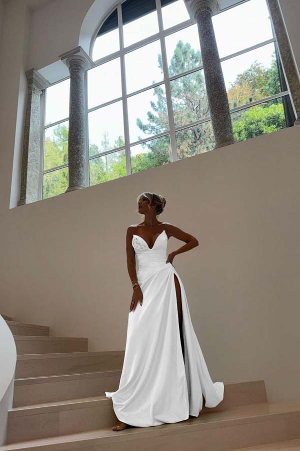 Strapless Sleeveless Long Mermaid Prom Dress With Split Pleated BMBRIDE