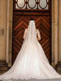 Modest Mermaid Off-the-Shoulder Lace Wedding Dress with Long Sleeves BM bride