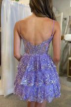 Sparkly Pink Corset Top Spaghetti Straps A-Line Lace Short Homecoming Dress Bmbride