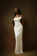 One Shoulder Sleeveless Split Long Prom Dress With Pleated Beading BMBRIDE