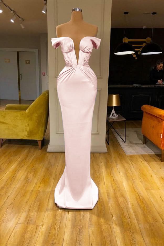 Sky Blue Off-the-Shoulder V-Neck Mermaid Prom Dress BM bride