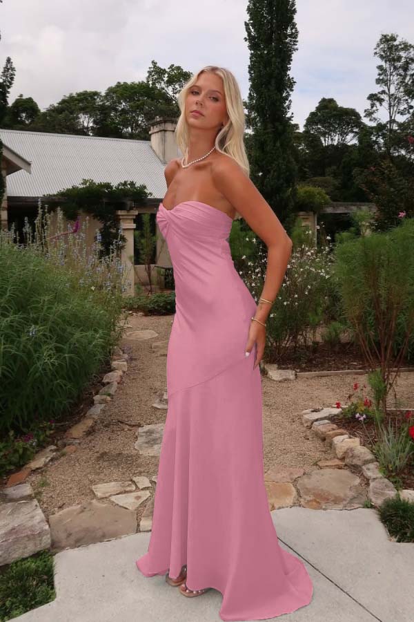 Charming Sleeveless Strapless Long Mermaid Prom Dress With Pleated BMBRIDE