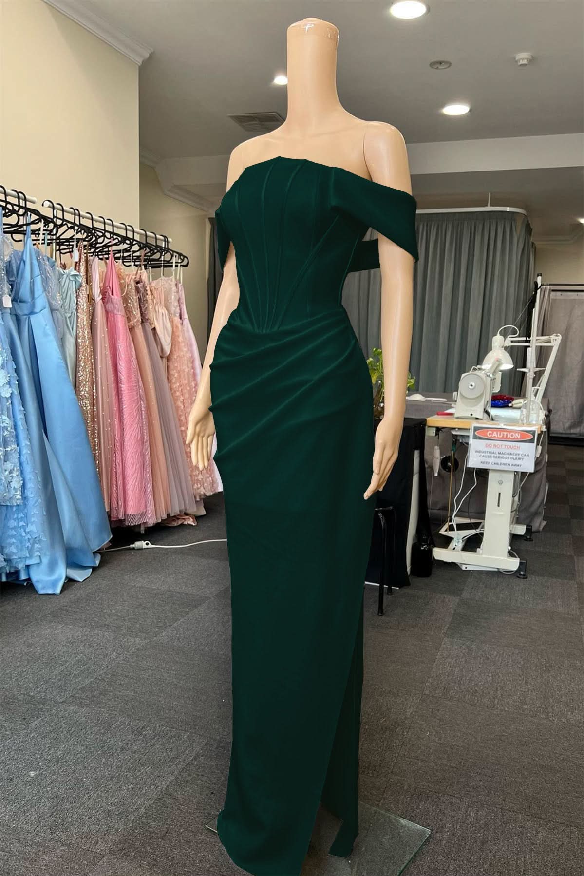 White Off-the-Shoulder Pleated Mermaid Prom Dress with Slit BM bride