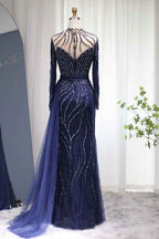 V Neck Long Sleeves Long Prom Dress Tulle Ruffles With Appliques