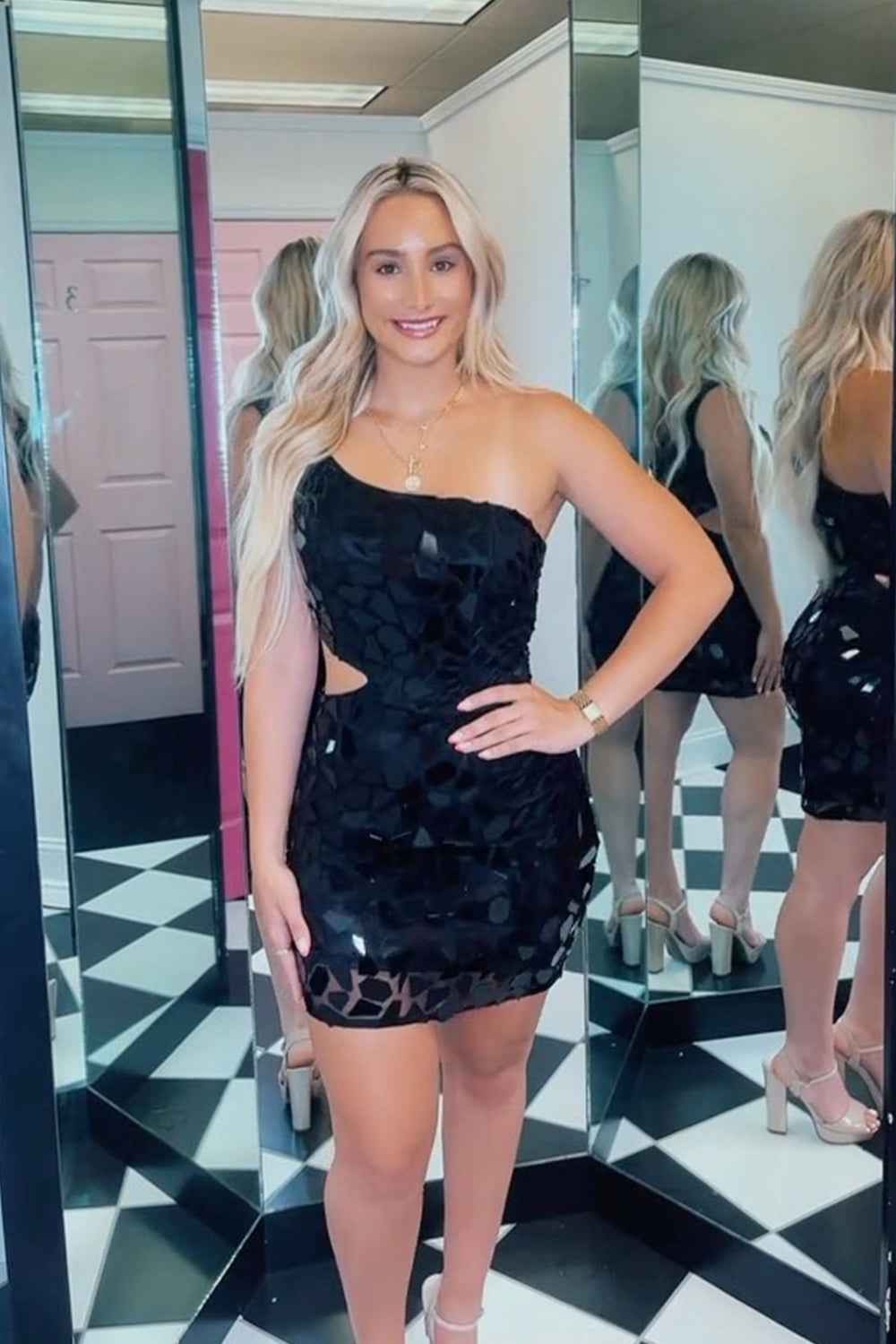 Sparkly Green One Shoulder Mirror Tight Short Homecoming Dress with Sequins