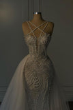 Heavy Mermaid Wedding Dress V-neck Spaghetti Strap Long With Beadings BM bride