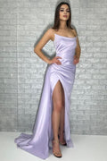 Lavender Strapless Sleeveless Mermaid Prom Dress with Split BM bride