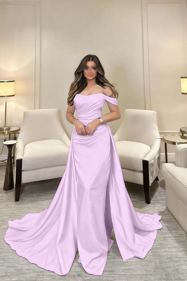 Off The Shoulder Sleeveless Long Mermaid Prom Dress With Pleated BMBRIDE