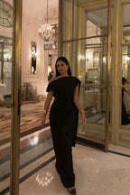 Black Off the Shoulder Sleeveless Mermaid Long Prom Dress With Ruffles