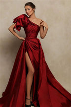 Vintage Burgundy One-Shoulder Mermaid Prom Dress with Slit BM bride