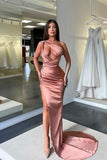 One-Shoulder Sleeveless Long Slit Mermaid Evening Dress BM bride