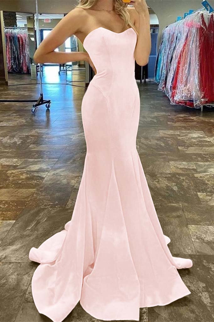 Charming Yellow Strapless Sleeveless Sweetheart Mermaid Long Prom Dress BMBRIDE