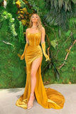 Strapless Velvet Mermaid Prom Dress with Split BM bride