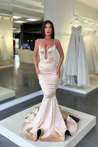 Charming Sleeveless Long Spaghetti Strap Mermaid Prom Dress With Pleated
