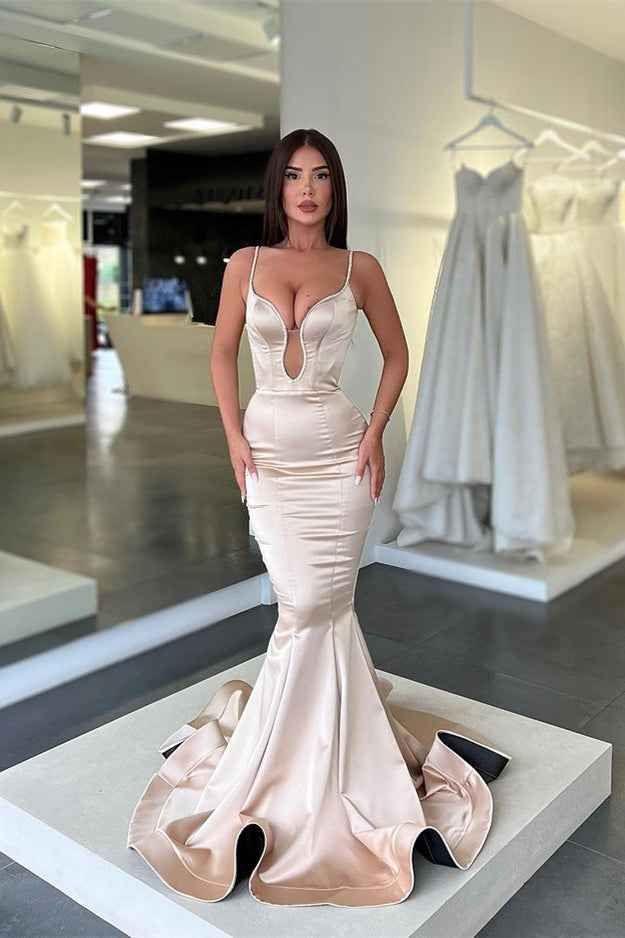 Charming Sleeveless Long Spaghetti Strap Mermaid Prom Dress With Pleated