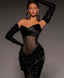 Chic Black Strapless Slimming Long Mermaid Prom Dress with Gloves BM bride