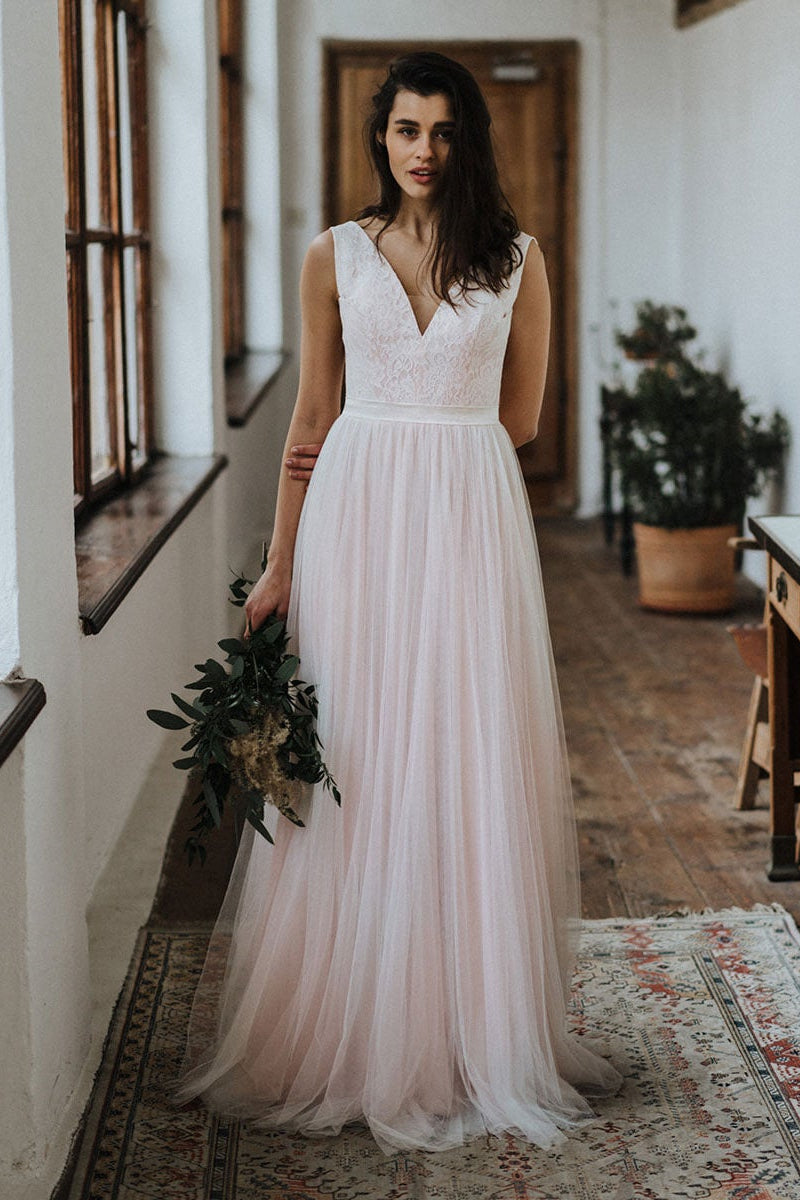 Open Back Lace Beach Wedding Dress BM bride