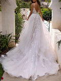 V-Neck Sleeveless Tulle Lace Wedding Dress BM bride