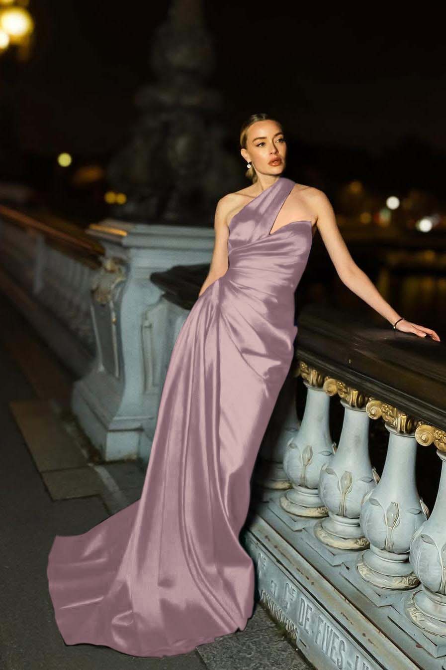 One Shoulder Sleeveless Mermaid Long Prom Dress With Ruffles Pleated