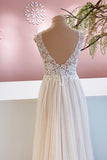 Wide Strap A-Line Floor-Length Backless Wedding Dress with Floral Lace and Tulle Ruffles BM bride
