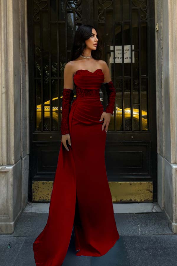 Sweetheart Strapless Sleeveless Long Mermaid Prom Dress With Pleated BMBRIDE
