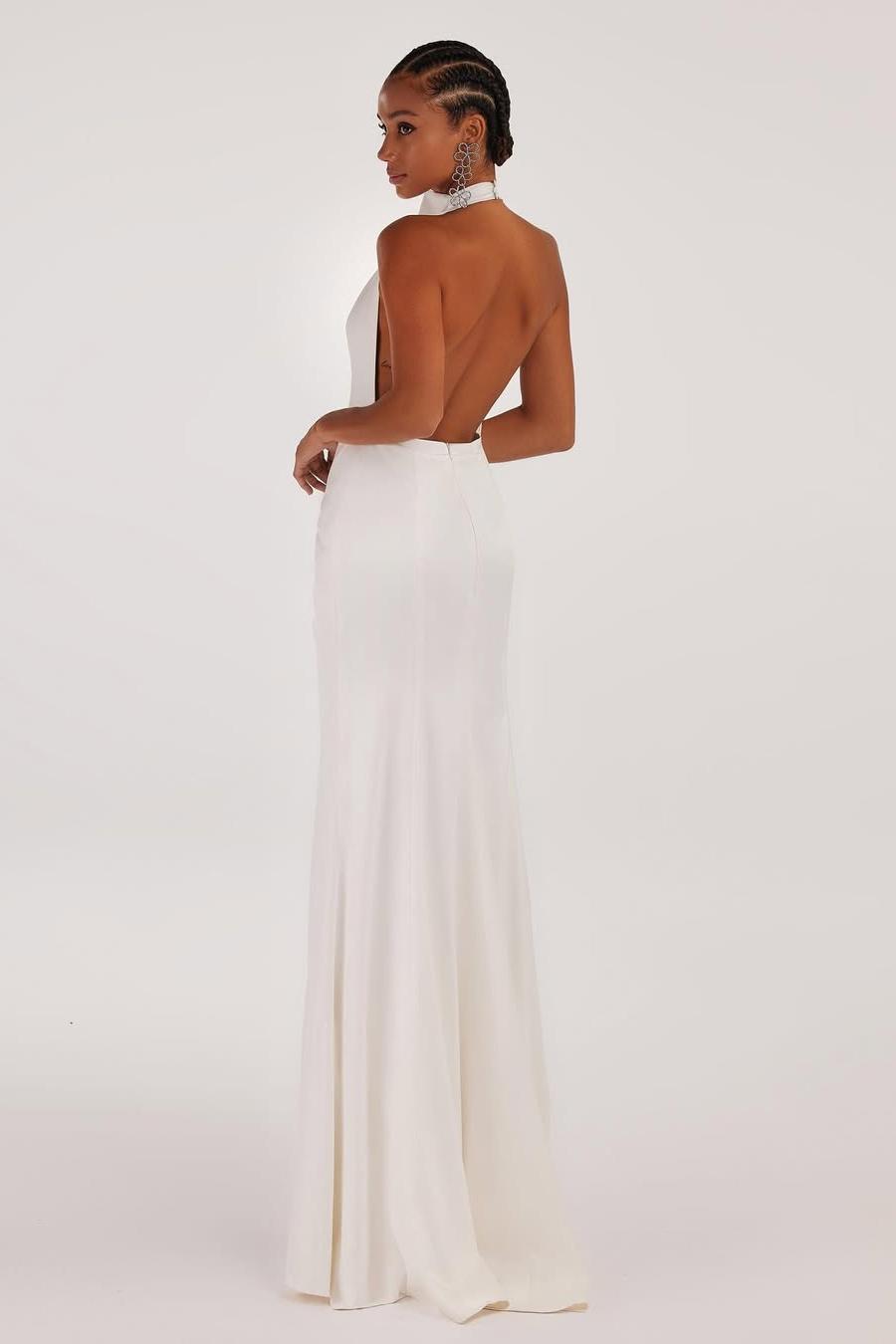 Halter Backless Sleeveless Split Long Prom Dress With Pleated