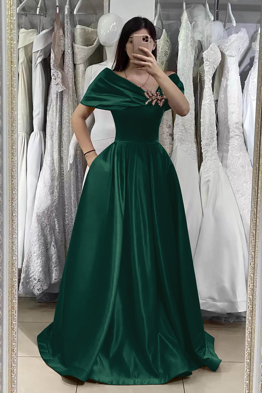 Gorgeous Fuchsia Off-The-Shoulder A-Line Prom Dress with Beadings Online BM bride