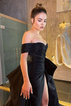 Black Off-the-Shoulder Prom Dress with Split BM bride