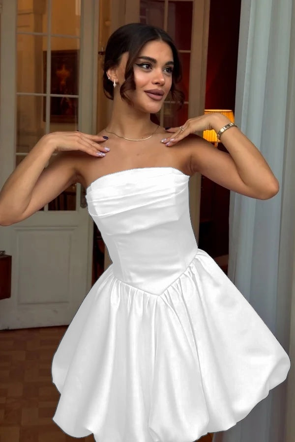 Chic Strapless Sleeveless Short A Line Prom Dress With Pleated BMBRIDE