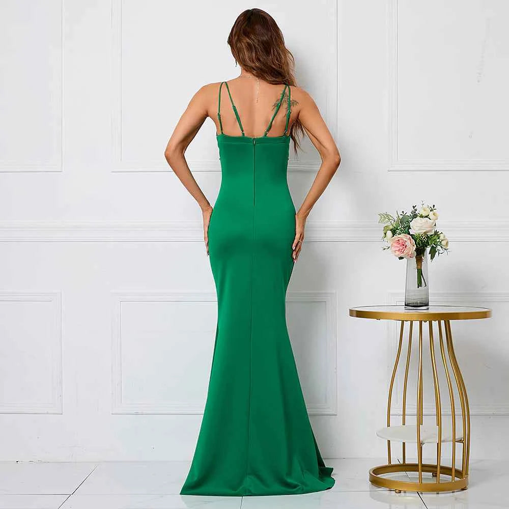 Emerald Green Mermaid Spaghetti Strap Prom Dress With Sequins