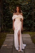 Off the Shoulder Sleeveless Long Mermaid Prom Dress With Split Pleated