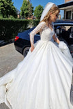 Gorgeous White A-Line V-Neck Lace Wedding Dress with Long Sleeves BM bride