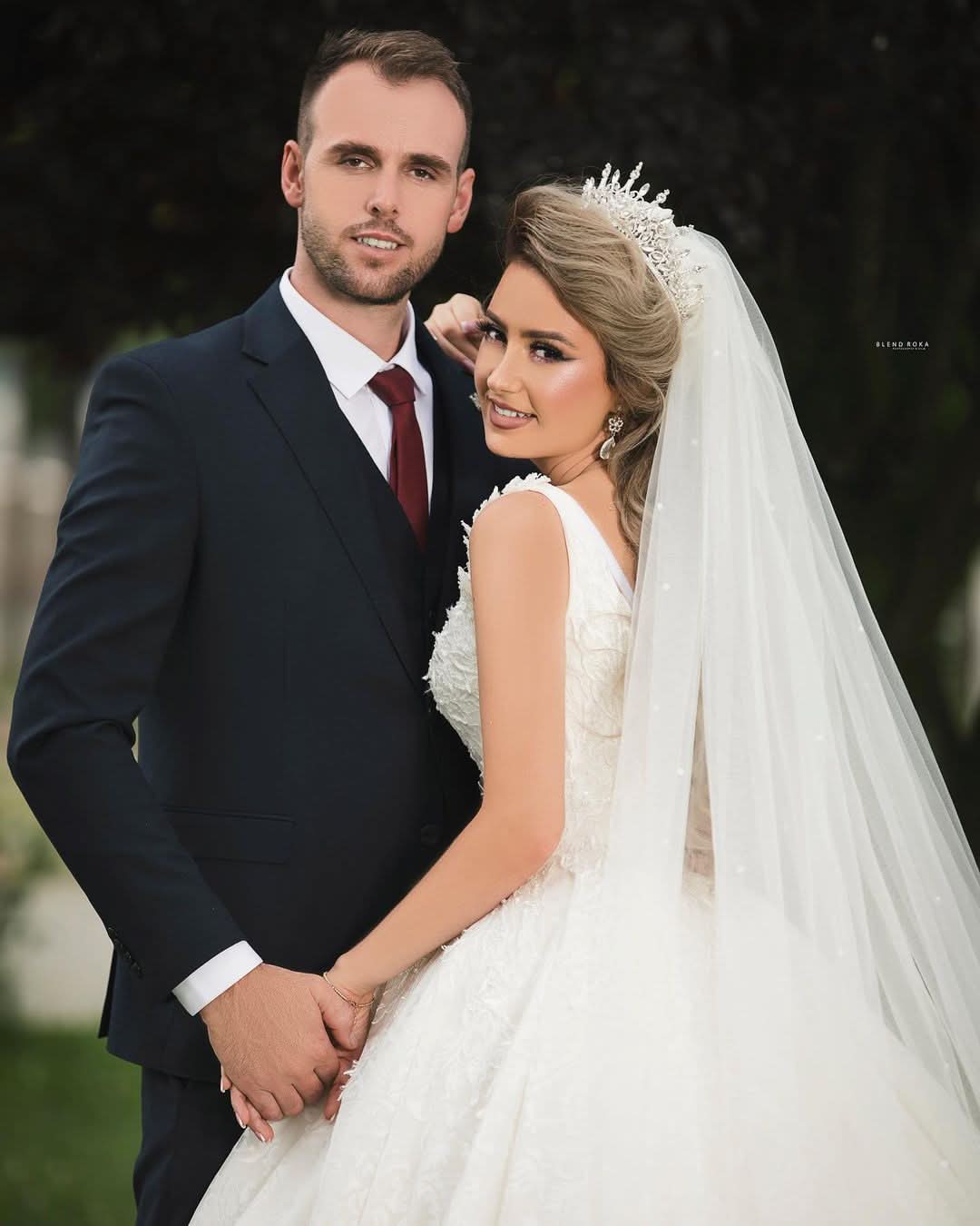 Long Princess V-Neck Wedding Dress with Tulle Lace BM bride
