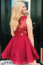 Elegant A-Line Red Lace Homecoming Dress with Sheer Back BM bride