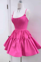 Red A Line Spaghetti Straps Short Satin Homecoming Dress Bmbride