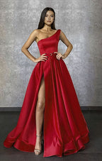 One Shoulder Long Slit Prom Dress BM bride