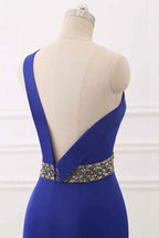 Royal Blue One Shoulder Sleeveless Mermaid Prom Dress With Beading