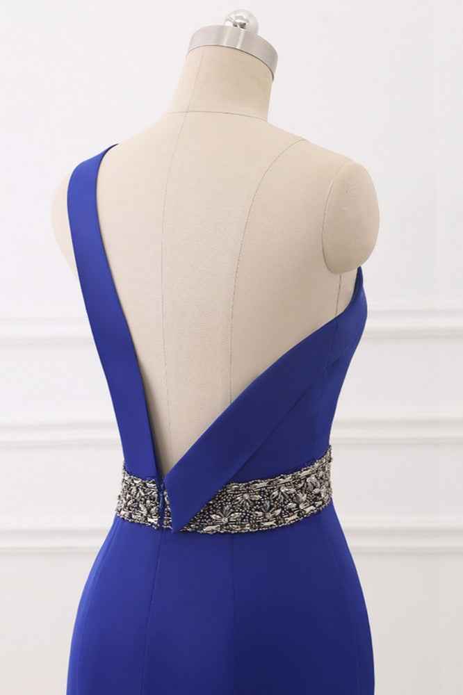 Royal Blue One Shoulder Sleeveless Mermaid Prom Dress With Beading