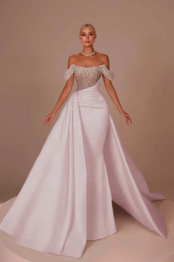 Off the Shoulder Strapless Mermaid Long Prom Dress With Sequins BMBRIDE