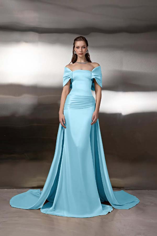 Off the Shoulder Sleeveless Long Mermaid Prom Dress With Pleated BMBRIDE
