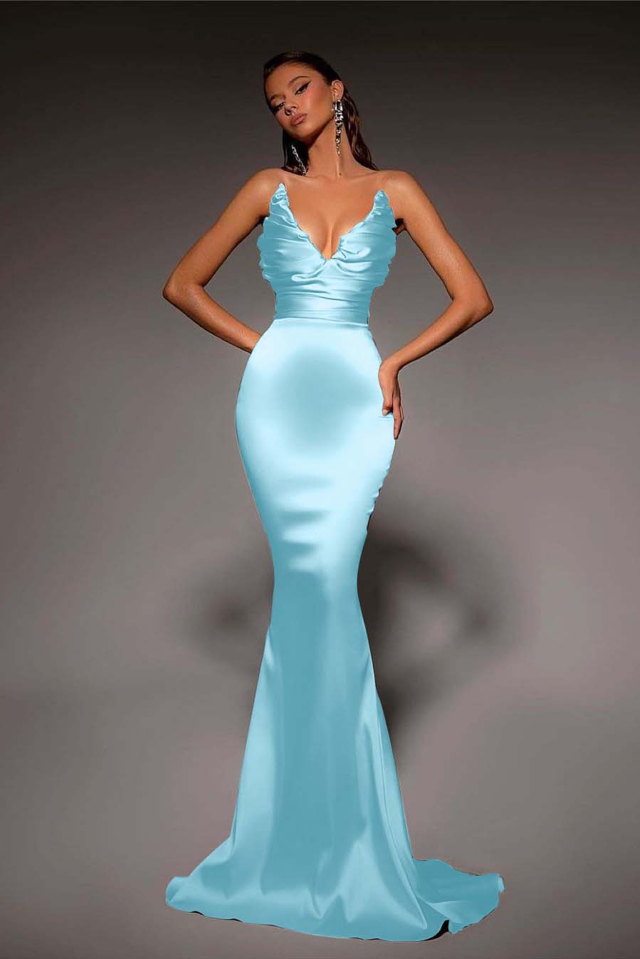 Strapless V Neck Sleeveless Long Mermaid Prom Dress With Pleated BMBRIDE