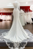 Sweetheart Long Mermaid Spaghetti Strap Open Back Wedding Dress with Lace and Satin BM bride