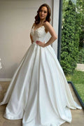 Ball Gowns Sweetheart Spaghetti Straps Long Satin Wedding Dress BM bride