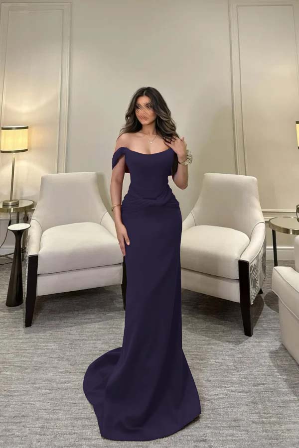 Off The Shoulder Sleeveless Long Mermaid Prom Dress With Pleated BMBRIDE