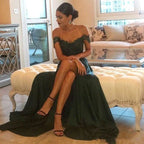 Dark Green Lace Off-the-Shoulder Mermaid Prom Dress BM bride